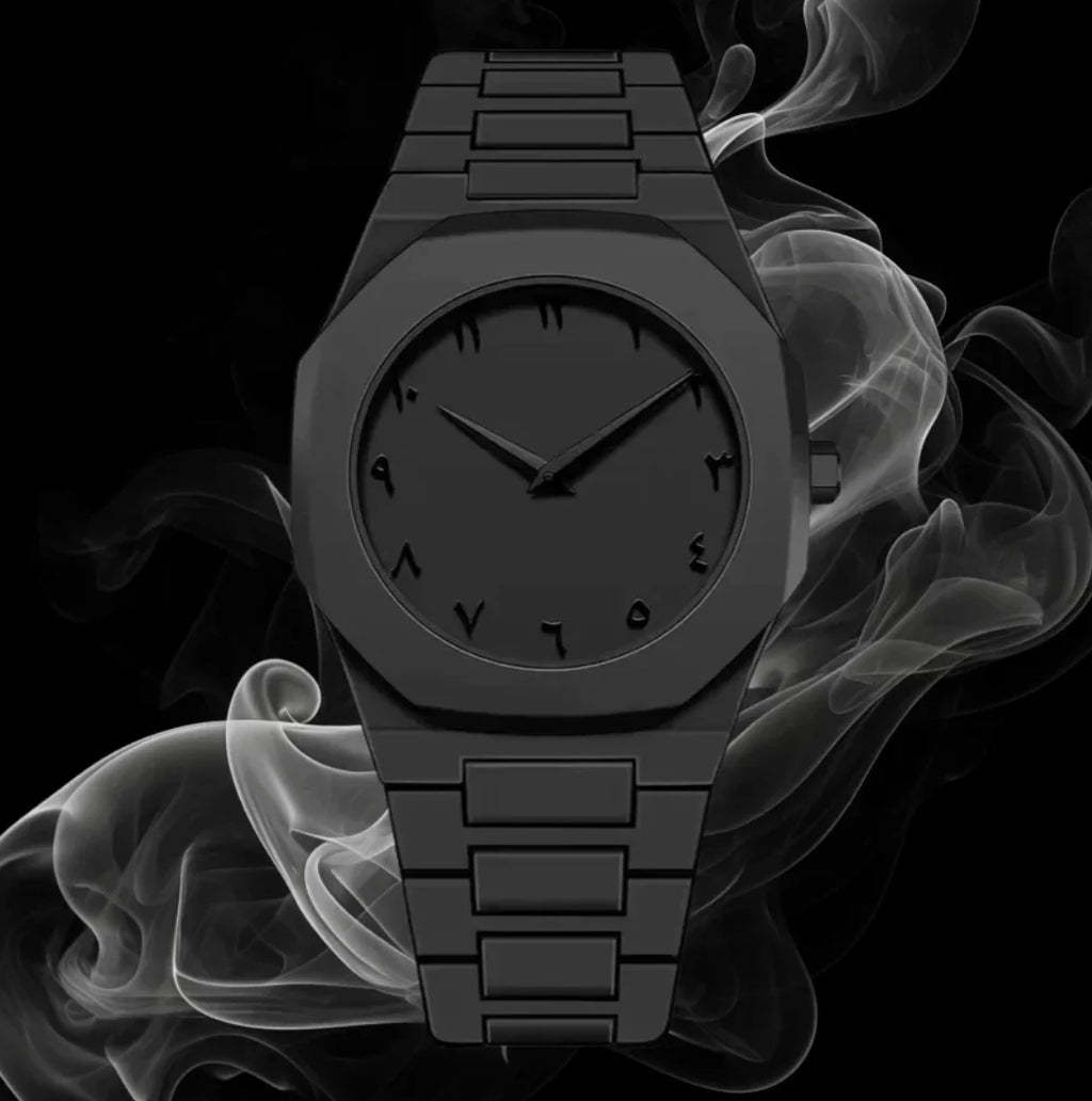 ساعة سوداء فاخرة ⌚🖤 بأرقام عربية ✨ بتصميم أنيق وعصري ب ( 170 ألف )فقط