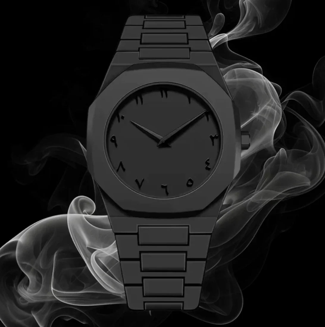 ساعة سوداء فاخرة ⌚🖤 بأرقام عربية ✨ بتصميم أنيق وعصري ب ( 170 ألف )فقط